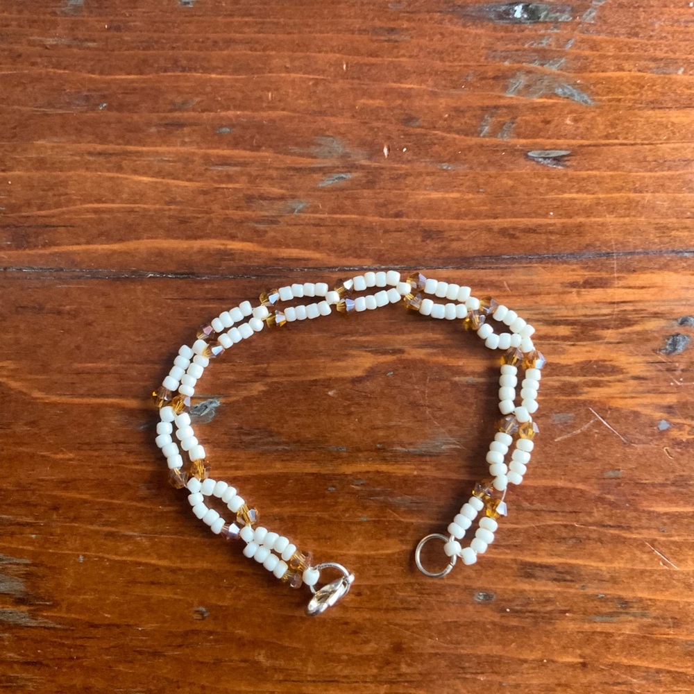 Hand Crafted Cream and Brown Beaded Bracelet